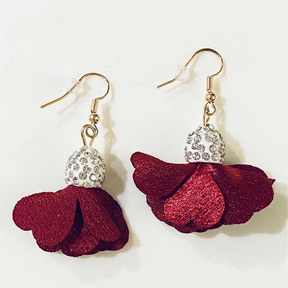Burgundy Flower Drop Earrings